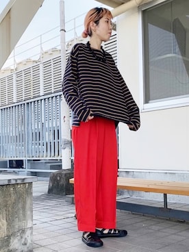 「赤パンツ」｜しもむーさん（レディース・167cm）の夏コーディネート