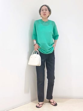 「シアーニット」｜「アイテム（ハンチング/ベレー帽）」を使った、しもむーさん（レディース・167cm）の夏コーディネート