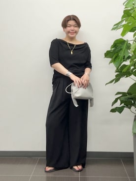 「RIVE DROITE（リヴドロワ）の手洗い可/タックワイドスラックス（スラックス、ブラック系）」を使った、asuka.kさん（レディース・161cm）の夏コーディネート