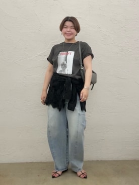 「RIVE DROITE（リヴドロワ）の予約【１枚で着映え】MarilynフォトTee（Tシャツ/カットソー、グレー系）」を使った、asuka.kさん（レディース・161cm）の夏コーディネート