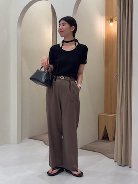 「CAPRICIEUX LE'MAGE（カプリシューレマージュ）のベルト付ツイルパンツ（その他パンツ）」を使った、gussan_lemageさん（レディース・168cm）の夏コーディネート