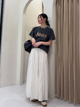 「CAPRICIEUX LE'MAGE（カプリシューレマージュ）の【低身長サイズあり】ランダム切替フレアスカート（スカート、ホワイト系）」を使った、gussan_lemageさん（レディース・168cm）の春コーディネート