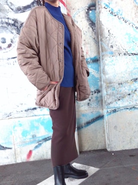 「アメリカン」｜「アイテム（ノーカラージャケット）」を使った、創香さん（レディース・157cm）の冬コーディネート