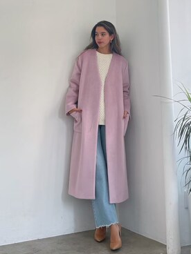 「アイテム（その他アウター、ピンク系）」を使った、🍊さん（レディース・165cm）の冬コーディネート