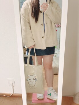 「GU（ジーユー）のアイテム（ジャケット/アウター、ホワイト系）」を使った、nanakoさん（レディース・155cm）の冬コーディネート