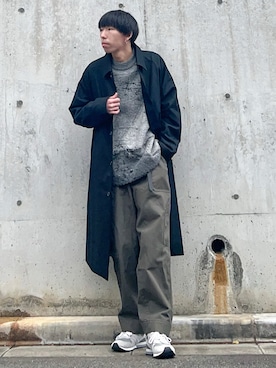 「ワークパンツ」｜「アイテム（ステンカラーコート）」を使った、ぎっちゃんさん（メンズ・166cm）の冬コーディネート