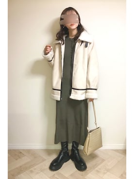 「AS KNOW AS plus（アズノゥアズプラス）のアイテム（ブルゾン）」を使った、もも⋆*さん（レディース・155cm）の冬コーディネート