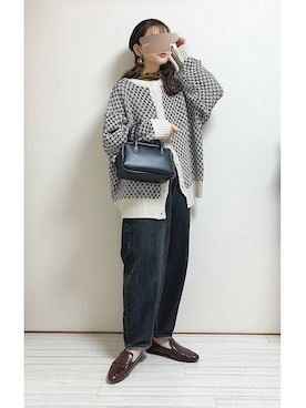 「tiptop（ティップトップ）の前後2wayニットカーディガン（カーディガン/ボレロ）」を使った、mocaさん（レディース・155cm）の秋コーディネート