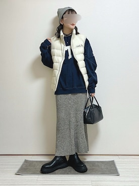 「アイテム（ダウンベスト）」を使った、mocaさん（レディース・155cm）の秋コーディネート