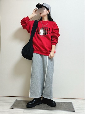 「アイテム（キャップ、グレー系）」を使った、mocaさん（レディース・155cm）の冬コーディネート