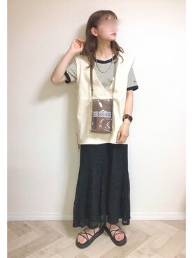 「& chouette（アンドシュエット）のアイテム（ショルダーバッグ）」を使った、もも⋆*さん（レディース・155cm）の夏コーディネート
