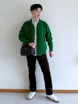 「TAKEO KIKUCHI（タケオキクチ）のニット シャツ カーディガン（ニット/セーター、グリーン系）」を使った、イッシーさん（メンズ・172cm）の秋コーディネート