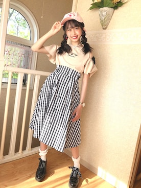 「PINKHUNT（ピンクハント）のアイテム（スカート）」を使った、Ri-aさん（キッズ・146cm）の夏コーディネート