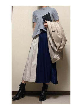 「ぺプラムトップス」｜「アイテム（ノーカラーコート）」を使った、iChi🦊さん（レディース・158cm）の秋コーディネート