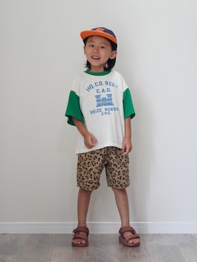 「Ocean&Ground（オーシャン&グラウンド）のアイテム（Tシャツ/カットソー、ホワイト系）」を使った、ryochan☺︎さん（キッズ・110cm）の夏コーディネート