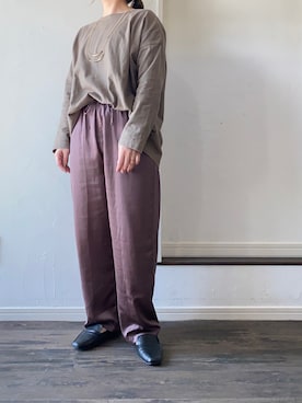 「サテンパンツ」｜「アイテム（ローファー）」を使った、mさん（レディース・158cm）の春コーディネート