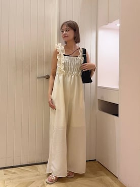 「LOWRYS FARM（ローリーズファーム）のカンドウフィットサムリングサンダル 638124（サンダル、ホワイト系）」を使った、yuipiさん（レディース・158cm）の夏コーディネート