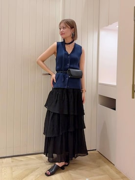 「LOWRYS FARM（ローリーズファーム）のフェイクレザー２ＷＡＹウエストポーチ　640622（ボディバッグ/ウエストポーチ、ブラック系）」を使った、yuipiさん（レディース・158cm）の夏コーディネート