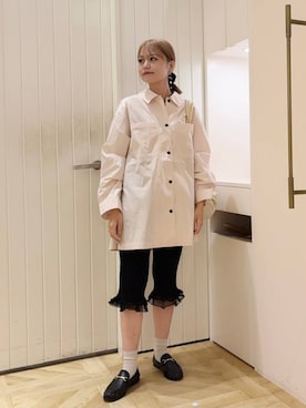 「LOWRYS FARM（ローリーズファーム）のオーバーBOXシャツ　1051616（シャツ/ブラウス、ピンク系）」を使った、yuipiさん（レディース・158cm）の秋コーディネート