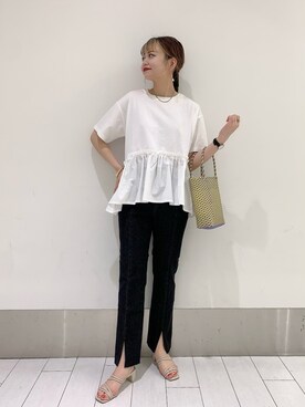 「アイテム（かごバッグ、パープル系）」を使った、yuipiさん（レディース・158cm）の春コーディネート