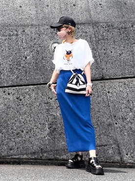 「frames RAY CASSIN（フレームスレイカズン）のアイテム（スカート）」を使った、高野軍曹さん（レディース・158cm）の夏コーディネート