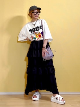 「ティアードスカート」｜高野軍曹さん（レディース・158cm）の夏コーディネート
