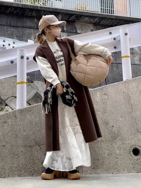 「ジレ」｜「アイテム（チェスターコート）」を使った、高野軍曹さん（レディース・158cm）の冬コーディネート