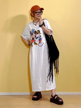 「VIVIAN（ヴィヴィアン）の厚底パデッドストラップサンダル（サンダル）」を使った、高野軍曹さん（レディース・158cm）の夏コーディネート