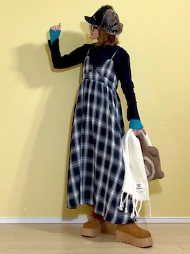 「アイテム（ワンピース/ドレス）」を使った、高野軍曹さん（レディース・158cm）の冬コーディネート