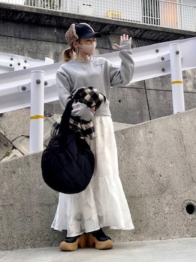 「チェックマフラー」｜「アイテム（アクセサリー）」を使った、高野軍曹さん（レディース・158cm）の冬コーディネート