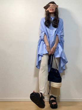 「ドルマンスリーブ」｜「アイテム（チュニック）」を使った、高野軍曹さん（レディース・158cm）の夏コーディネート