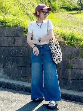 「アイテム（ピアス（両耳用）、ブラック系）」を使った、高野軍曹さん（レディース・158cm）の夏コーディネート