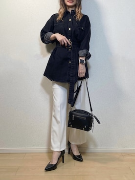 「GRL（グレイル）のセンタープレスフレアパンツ（その他パンツ）」を使った、高野軍曹さん（レディース・158cm）の冬コーディネート