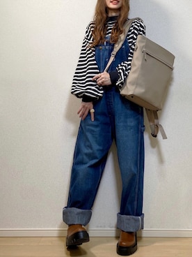 「厚底ブーツ」｜「アイテム（オールインワン・サロペット）」を使った、高野軍曹さん（レディース・158cm）の秋コーディネート