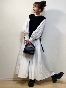 「ベスト×ワンピース」｜高野軍曹さん（レディース・158cm）の秋コーディネート