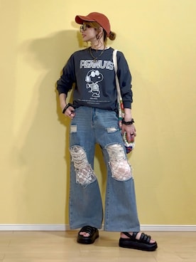 「アイテム（リング、ブラック系）」を使った、高野軍曹さん（レディース・158cm）の夏コーディネート
