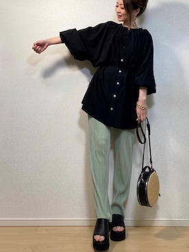 「JUNOAH」｜「アイテム（チュニック）」を使った、高野軍曹さん（レディース・158cm）の夏コーディネート