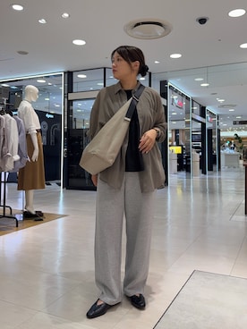 「russet（ラシット）のレザーホーボーバッグ L（ショルダーバッグ、ベージュ系）」を使った、yyuuuさん（レディース・158cm）の夏コーディネート