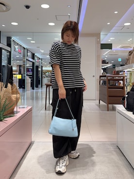 「russet（ラシット）のレザー2WAYショルダーバッグ（ショルダーバッグ、ブルー系）」を使った、yyuuuさん（レディース・158cm）の夏コーディネート