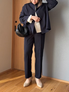 「russet（ラシット）のレザー巾着4WAYショルダーバッグ（ショルダーバッグ、ブラック系）」を使った、yyuuuさん（レディース・158cm）の春コーディネート