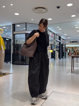 「russet（ラシット）のナイロンラフィアワンショルダーバッグ（ショルダーバッグ、ブラウン系）」を使った、yyuuuさん（レディース・158cm）の夏コーディネート