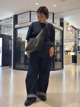 「russet（ラシット）のレザーホーボーバッグ L（ショルダーバッグ、ブラック系）」を使った、yyuuuさん（レディース・158cm）の春コーディネート