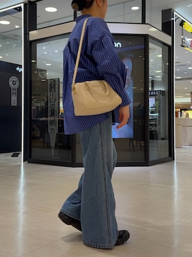 「russet（ラシット）の《composition》レザー2WAYミニボストンバッグ（ボストンバッグ、ホワイト系）」を使った、yyuuuさん（レディース・158cm）の春コーディネート