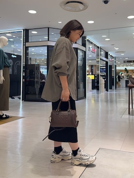 「russet（ラシット）の《composition》レザー2WAYミニボストンバッグ（ボストンバッグ、ブラウン系）」を使った、yyuuuさん（レディース・158cm）の夏コーディネート