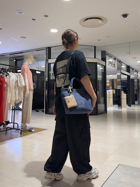 「russet（ラシット）の【Souffle TOTE】デニム2WAYトートバッグ（トートバッグ、ブルー系）」を使った、yyuuuさん（レディース・158cm）の夏コーディネート