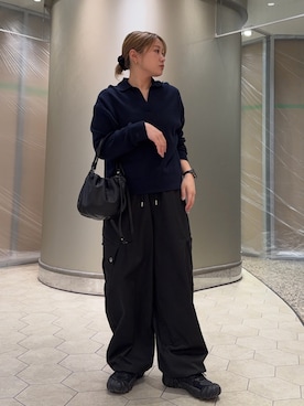 「russet（ラシット）のレザー巾着4WAYショルダーバッグ（ショルダーバッグ、ブラック系）」を使った、yyuuuさん（レディース・158cm）の春コーディネート