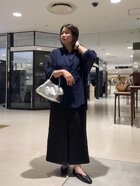 「russet（ラシット）のレザー巾着4WAYショルダーバッグ（ショルダーバッグ、シルバー系）」を使った、yyuuuさん（レディース・158cm）の秋コーディネート
