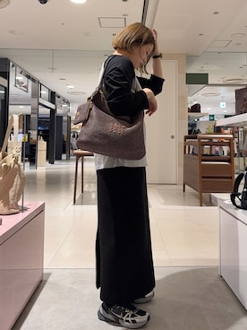 「russet（ラシット）のナイロンラフィアワンショルダーバッグ（ショルダーバッグ、ブラウン系）」を使った、yyuuuさん（レディース・158cm）の春コーディネート