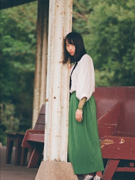 「アイテム（その他トップス、ホワイト系）」を使った、LayMooさん（レディース・157cm）の夏コーディネート