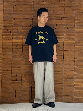 「SENSE OF PLACE by URBAN RESEARCH（センスオブプレイスバイアーバンリサーチ）のヴィンテージグラフィックヘンリーネックTシャツ（Tシャツ/カットソー、ブルー系）」を使った、takuさん（メンズ・165cm）の夏コーディネート